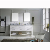  Caroline Estate 72'' Double Bathroom Vanity Set in White, Dazzle White Quartz Top with Square Sinks, Double Mirrors Included