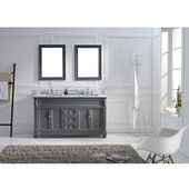  Victoria 60'' Double Bathroom Vanity Set in Grey, Italian Carrara White Marble Top with Square Sinks, Polished Chrome Faucets, (2) Mirrors Included