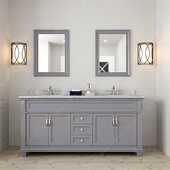  Victoria 72'' Double Bathroom Vanity Set in Grey, Italian Carrara White Marble Top with Square Sinks, Brushed Nickel Faucets, (2) Mirrors Included