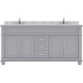  Victoria 72'' Double Bathroom Vanity Set in Grey, Italian Carrara White Marble Top with Square Sinks