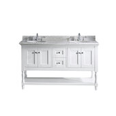 Julianna 60'' Double Bathroom Vanity Set in Grey, Italian Carrara White Marble Top with Round Sinks