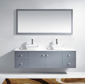  Clarissa 72'' Wall Mounted Double Bath Vanity Set in Gray with White Engineered Stone Countertop, Polished Chrome Faucet and Mirror