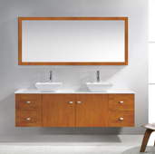  Clarissa 72'' Wall Mounted Double Bath Vanity Set in Honey Oak with White Engineered Stone Countertop, Polished Chrome Faucet and Mirror