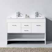 Gloria 48'' Double Bathroom Vanity Set in White, Slim White Ceramic Top with Integrated Square Sinks, Polished Chrome Faucets