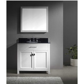  Caroline 36'' Single Bathroom Vanity Set in White, Black Galaxy Granite Top with Round Sink, Polished Chrome Faucet, Mirror Included