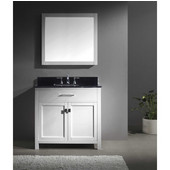 Caroline 36'' Single Bathroom Vanity Set in White, Black Galaxy Granite Top with Square Sink, Brushed Nickel Faucet, Mirror Included