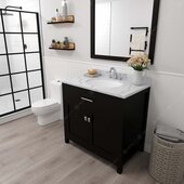  Caroline 36'' Single Bathroom Vanity Set in Espresso, Calacatta Quartz Top with Round Sink, Polished Chrome Faucet, Mirror Included