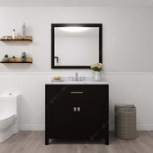  Caroline 36'' Single Bathroom Vanity Set in Espresso, Calacatta Quartz Top with Round Sink, Mirror Included