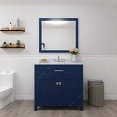  Caroline 36'' Single Bathroom Vanity Set in French Blue, Calacatta Quartz Top with Round Sink, Mirror Included