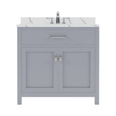  Caroline 36'' Single Bathroom Vanity Set in Grey, Calacatta Quartz Top with Round Sink
