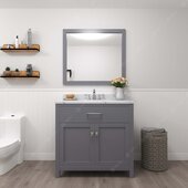  Caroline 36'' Single Bathroom Vanity Set in Grey, Calacatta Quartz Top with Round Sink, Mirror Included