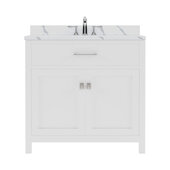  Caroline 36'' Single Bathroom Vanity Set in White, Calacatta Quartz Top with Round Sink