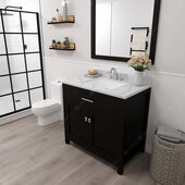  Caroline 36'' Single Bathroom Vanity Set in Espresso, Calacatta Quartz Top with Square Sink, Polished Chrome Faucet, Mirror Included