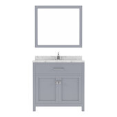  Caroline 36'' Single Bathroom Vanity Set in Grey, Cultured Marble Quartz Top with Round Sink, Brushed Nickel Faucet, Mirror Included