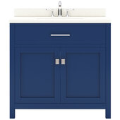  Caroline 36'' Single Bathroom Vanity Set in French Blue, Dazzle White Quartz Top with Round Sink