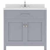  Caroline 36'' Single Bathroom Vanity Set in Grey, Dazzle White Quartz Top with Square Sink