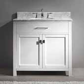  Caroline 36'' Single Bathroom Vanity Set in White, Italian Carrara White Marble Top with Round Sink