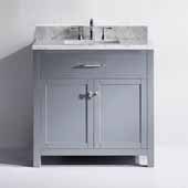  Caroline 36'' Single Bathroom Vanity Set in Grey, Italian Carrara White Marble Top with Square Sink