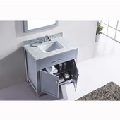  Caroline 36'' Single Bathroom Vanity Set in Grey, Italian Carrara White Marble Top with Square Sink, Available with Optional Faucet, Mirror Included