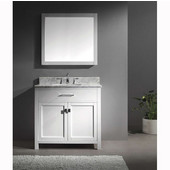  Caroline 36'' Single Bathroom Vanity Set in White, Italian Carrara White Marble Top with Square Sink, Available with Optional Faucet, Mirror Included