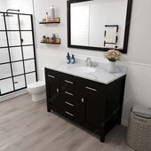  Caroline 48'' Single Bathroom Vanity Set in Espresso, Calacatta Quartz Top with Round Sink, Brushed Nickel Faucet, Mirror Included