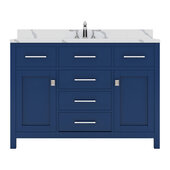  Caroline 48'' Single Bathroom Vanity Set in French Blue, Calacatta Quartz Top with Round Sink