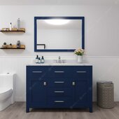  Caroline 48'' Single Bathroom Vanity Set in French Blue, Calacatta Quartz Top with Round Sink, Mirror Included