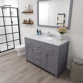  Caroline 48'' Single Bathroom Vanity Set in Grey, Calacatta Quartz Top with Round Sink, Brushed Nickel Faucet, Mirror Included
