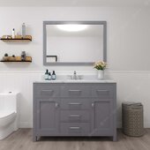  Caroline 48'' Single Bathroom Vanity Set in Grey, Calacatta Quartz Top with Round Sink, Mirror Included