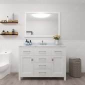  Caroline 48'' Single Bathroom Vanity Set in White, Calacatta Quartz Top with Round Sink, Mirror Included