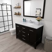  Caroline 48'' Single Bathroom Vanity Set in Espresso, Calacatta Quartz Top with Square Sink, Brushed Nickel Faucet, Mirror Included