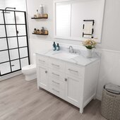  Caroline 48'' Single Bathroom Vanity Set in White, Calacatta Quartz Top with Square Sink, Brushed Nickel Faucet, Mirror Included