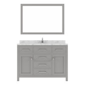  Caroline 48'' Single Bathroom Vanity Set in Cashmere Grey, Cultured Marble Quartz Top with Round Sink, Brushed Nickel Faucet, Mirror Included