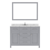  Caroline 48'' Single Bathroom Vanity Set in Grey, Cultured Marble Quartz Top with Square Sink, Brushed Nickel Faucet, Mirror Included