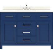  Caroline 48'' Single Bathroom Vanity Set in French Blue, Dazzle White Quartz Top with Round Sink