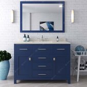  Caroline 48'' Single Bathroom Vanity Set in French Blue, Dazzle White Quartz Top with Round Sink, Mirror Included