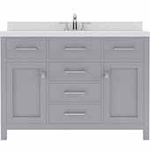  Caroline 48'' Single Bathroom Vanity Set in Grey, Dazzle White Quartz Top with Round Sink