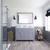  Caroline 48'' Single Bathroom Vanity Set in Grey, Dazzle White Quartz Top with Square Sink, Brushed Nickel Faucets, Mirror Included