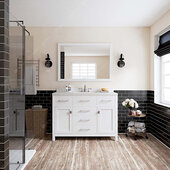  Caroline 48'' Single Bathroom Vanity Set in White, Dazzle White Quartz Top with Square Sink, Mirror Included