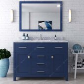  Caroline 48'' Single Bathroom Vanity Set in French Blue, Italian Carrara White Marble Top with Round Sink, Polished Chrome Faucets, Mirror Included