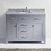  Caroline 48'' Single Bathroom Vanity Set in Grey, Italian Carrara White Marble Top with Round Sink