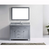  Caroline 48'' Single Bathroom Vanity Set in Grey, Italian Carrara White Marble Top with Round Sink, Available with Optional Faucet, Mirror Included