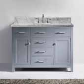  Caroline 48'' Single Bathroom Vanity Set in Grey, Italian Carrara White Marble Top with Square Sink, Brushed Nickel Faucet