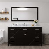  Caroline 60'' Single Bathroom Vanity Set in Espresso, Calacatta Quartz Top with Round Sink, Mirror Included
