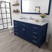  Caroline 60'' Single Bathroom Vanity Set in French Blue, Calacatta Quartz Top with Round Sink, Brushed Nickel Faucet, Mirror Included