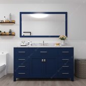 Caroline 60'' Single Bathroom Vanity Set in French Blue, Calacatta Quartz Top with Round Sink, Mirror Included