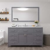 Caroline 60'' Single Bathroom Vanity Set in Grey, Calacatta Quartz Top with Round Sink, Mirror Included