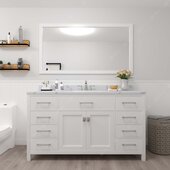  Caroline 60'' Single Bathroom Vanity Set in White, Calacatta Quartz Top with Round Sink, Mirror Included