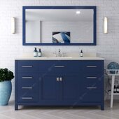  Caroline 60'' Single Bathroom Vanity Set in French Blue, Dazzle White Quartz Top with Round Sink, Mirror Included