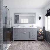  Caroline 60'' Single Bathroom Vanity Set in Grey, Dazzle White Quartz Top with Square Sink, Polished Chrome Faucets, Mirror Included